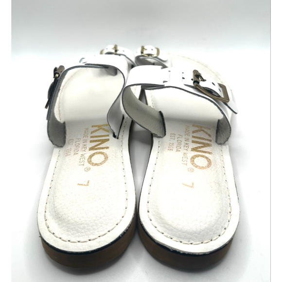 Kino White Leather sandals Sz 7 women's silver Buckle Toe Ring Sandals - Picture 6 of 7